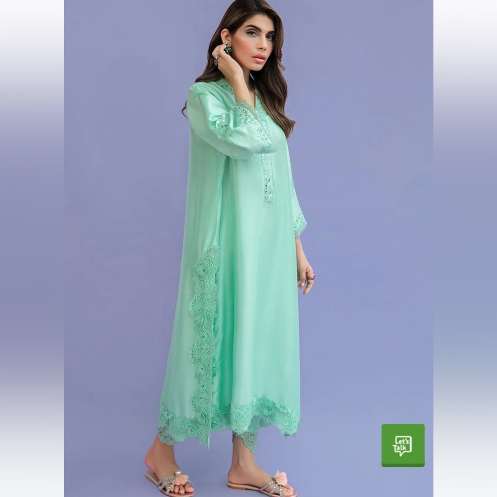 Elegant Mint Green Kaftan kameez and shalwar - Picture 2 of 8